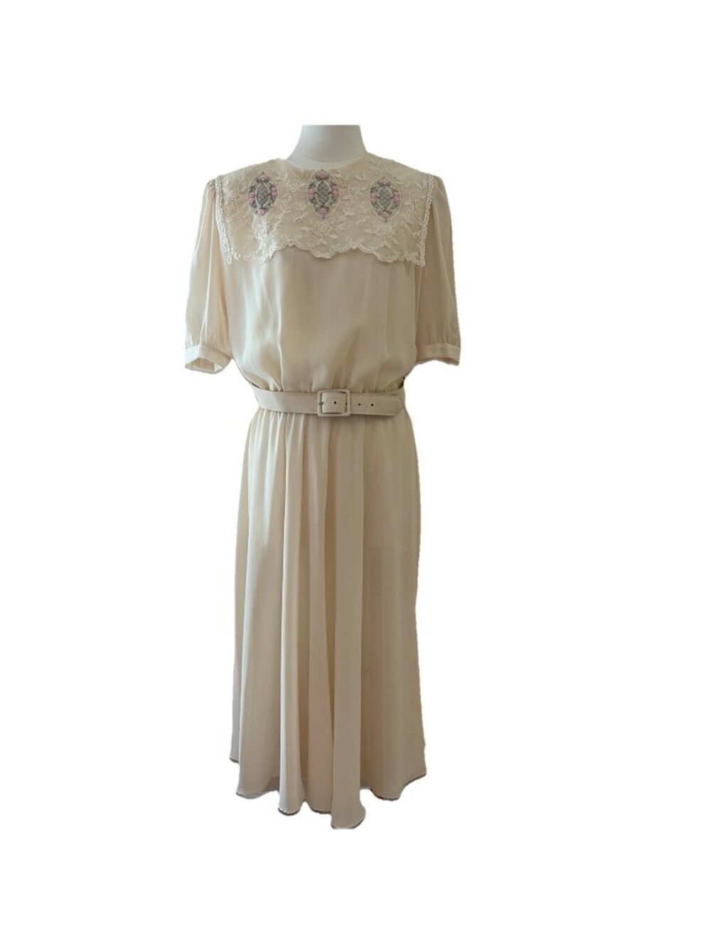 VTG Jeffrey & Dara Linda Hutley Lace Collar Sheer Midi Dress Size 13/14 Fairy
